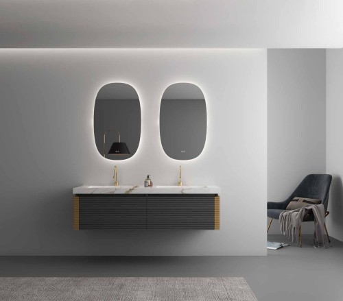 DREAM LED Smart Wide-Oval Aluminum-Framed Decorative Mirror with Gold Backlighting for Hotel Apartments